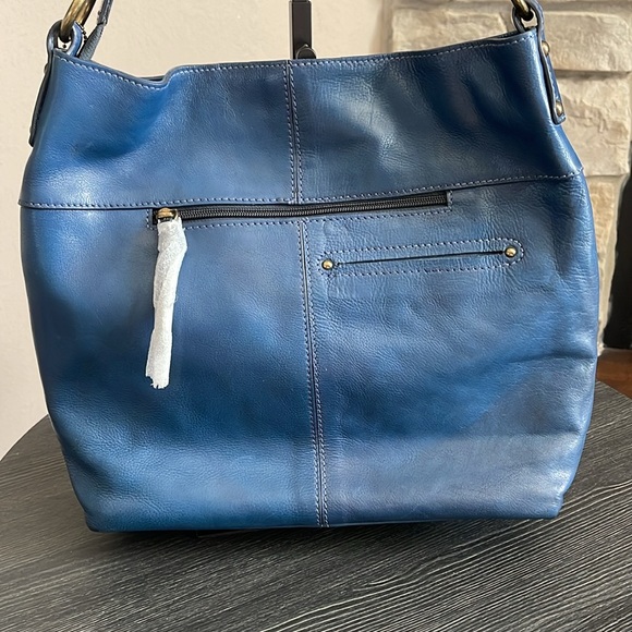 Nino Bossi NWOT Blue Distressed Leather Satchel - Picture 10 of 16